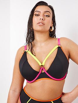 Figleaves Curve Strappy Plunge Bikini Top - Black, Black, Size 36D, Women