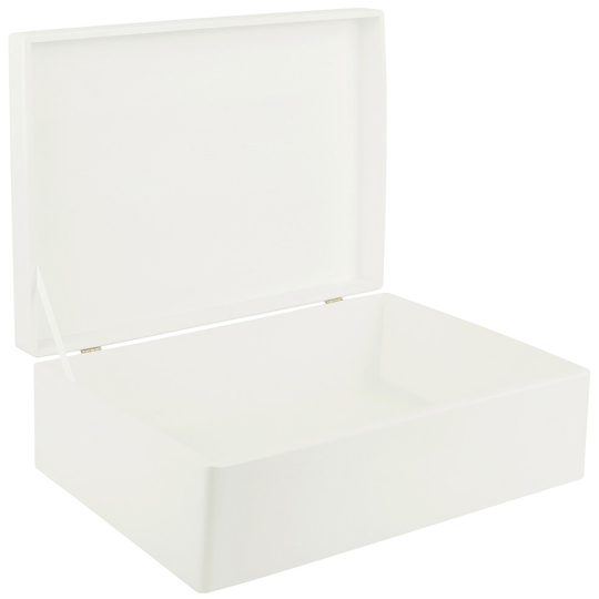 (White) XL Plain Wooden Storage Box | 40 x 30 x 14 cm | with Lid