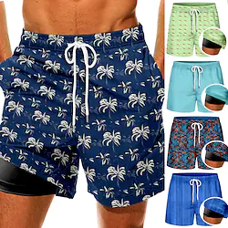 Men's Swim Shorts Swim Trunks with Compression Liner Quick Dry Board Shorts Bathing Suit Drawstring with Pockets - Swimming Surfing Beach Water Sports Floral Summer Lightinthebox
