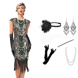 The Great Gatsby Roaring 20s Vintage Inspired The Great Gatsby Masquerade JSK / Jumper Skirt Women's Sequins Tassel Fringe Costume Vintage Cosplay Halloween Party Evening Dress Sleeveless Short Length Lightinthebox