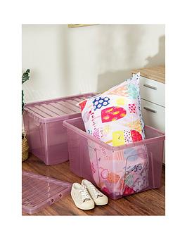 Wham Set Of 2 Pink Crystal 60-Litre Plastic Storage Boxes