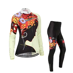 21Grams Women's Cycling Jersey with Tights Long Sleeve Mountain Bike MTB Road Bike Cycling Black Floral Botanical Bike Clothing Suit 3D Pad Breathable Quick Dry Moisture Wicking Back Pocket Polyester Lightinthebox