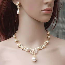 Bridal Jewelry Sets 1 set Imitation Pearl Earrings Necklace Women's Elegant Vintage Cute Lovely Vintage Style Round Jewelry Set For Wedding Engagement Lightinthebox
