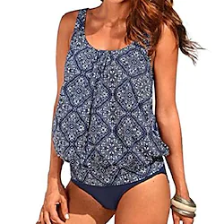 Women's Swimwear Tankini 2 Piece Plus Size Swimsuit Slim for Big Busts Floral Geometric Light Blue Green White Bathing Suits New Vacation Classic / Padded Bras Lightinthebox