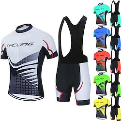 21Grams Men's Cycling Jersey Set Short Sleeve Cycling Jersey with Bib Shorts 3 Rear Pockets Reflective Strips 3D Padded Shorts Polka Dot Polyester Bike Wear Breathable Quick Dry Moisture Wicking Lightinthebox