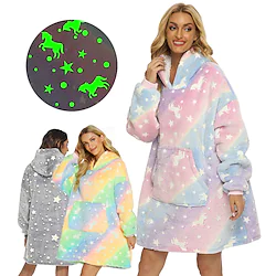 Adults' Oversized Hoodie Blanket Wearable Blanket With Pocket Unicorn Galaxy Onesie Pajamas Flannel Cosplay For Men and Women Carnival Animal Sleepwear Cartoon Festival / Holiday Costumes Lightinthebox