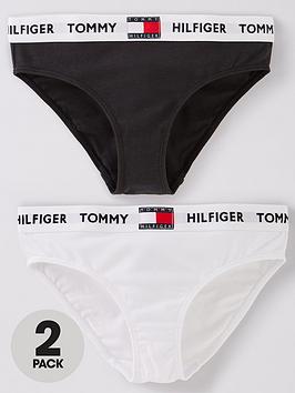 Tommy Hilfiger Girls 2 Pack Bikini Brief - White/Black, White/Black, Size Age: 12-14 Years, Women