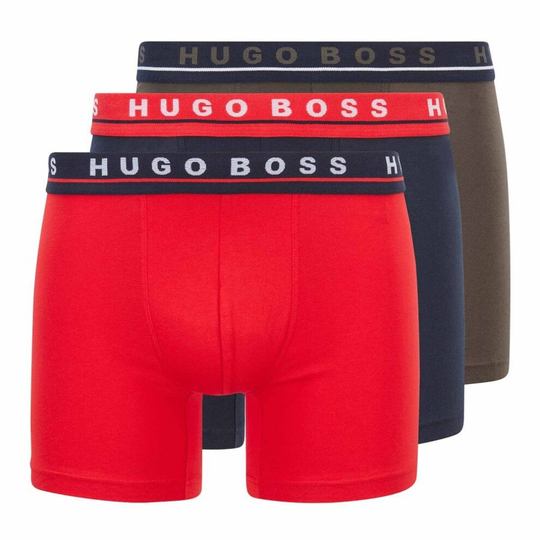 (XL) Boss Cotton Boxer Brief 3 Pack Black - Black / Olive / Red
