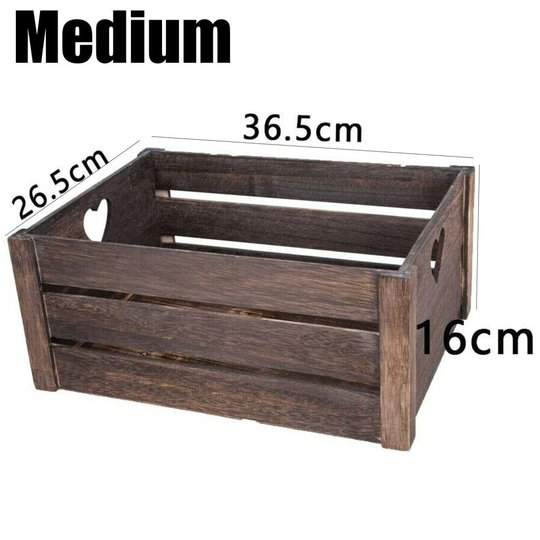 (Heart Shaped Crates, Medium) Wooden Farm Shop Wooden Slatted Apple Crate Gift Display Storage Boxes Hamper