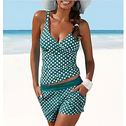 Women's Swimwear Tankini 2 Piece Normal Swimsuit Push Up Polka Dot Green Black Blue Purple Light Green Vest Bathing Suits Sports Casual Vacation / Summer / New / Padded Bras Lightinthebox