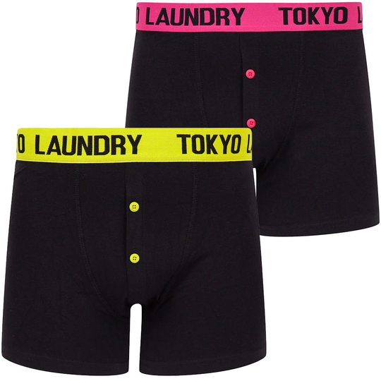 Mens Underwear Borden (2 Pack) Boxer Shorts Set in Primrose Green / Beetroot Pink - Tokyo Laundry / S - Tokyo Laundry