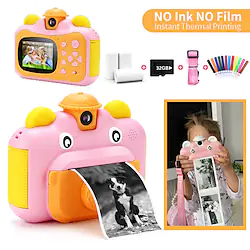 Kids Camera Instant Print Camera for Children 1080P HD Video Photo Camera Toys with 32GB Card Print Paper Color Pens Set Rechargeable Digital Camera for Kids Lightinthebox