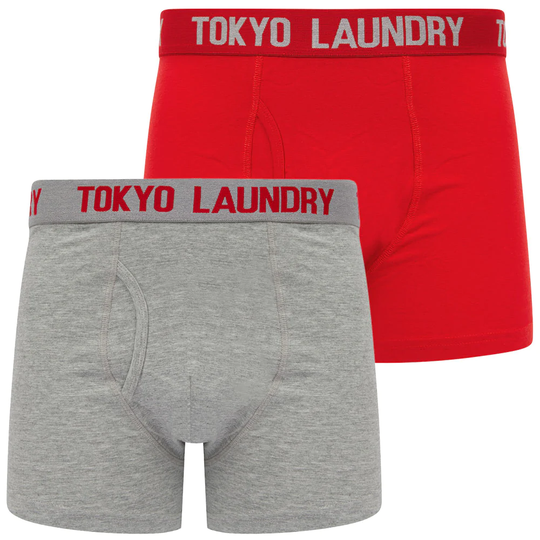 Mens Underwear Tower 2 (2 Pack) Boxer Shorts Set in Mars Red / Light Grey Marl - Tokyo Laundry / S - Tokyo Laundry