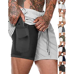 Men's Running Shorts Compression Shorts 2 in 1 with Phone Pocket Bottoms Sports Outdoor Athletic Breathable Quick Dry Moisture Wicking Fitness Gym Workout Running Sportswear Activewear Solid Colored Lightinthebox