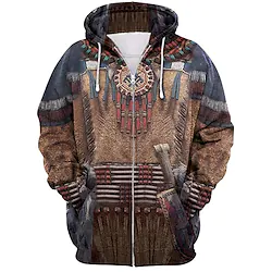 Inspired by American Indian Totem Cartoon Manga Outerwear Anime Front Pocket Graphic Outerwear For Men's Women's Unisex Adults' 3D Print 100% Polyester Casual Daily Lightinthebox