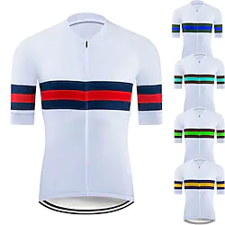 21Grams Men's Cycling Jersey Short Sleeve Bike Jersey Top with 3 Rear Pockets Mountain Bike MTB Road Bike Cycling UV Resistant Breathable Quick Dry Reflective Strips Green Yellow Sky Blue Stripes Lightinthebox