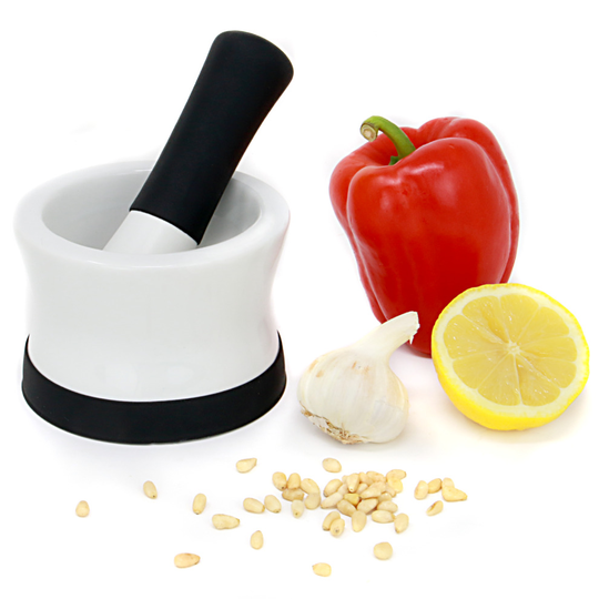 Ceramic Pestle and Mortar Set Silicone Non - Slip Base & Grip Handle M&W