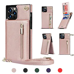 Wallet Card Phone Case with Strap For Apple iPhone 14 Pro Max 13 12 11 Pro Max Mini X XR XS 8 7 Plus Magnetic Full Body Protective Dustproof Solid Colored PU Leather Lightinthebox