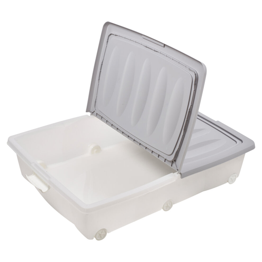 (2 x Large (55 Litre), Grey) 2 x 40 or 55 L Under Bed Storage Box Wheels Lids