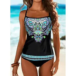 Women's Swimwear Tankini 2 Piece Normal Swimsuit High Waisted Floral Print Black Camisole Padded Strap Bathing Suits Sports Vacation Holiday / New Lightinthebox