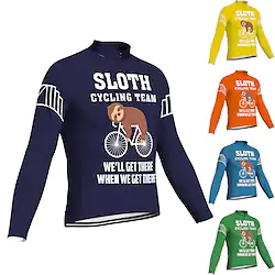 21Grams Men's Cycling Jersey Long Sleeve Bike Top with 3 Rear Pockets Mountain Bike MTB Road Bike Cycling Breathable Quick Dry Moisture Wicking Reflective Strips Green Yellow Dark Navy Sloth Spandex Lightinthebox