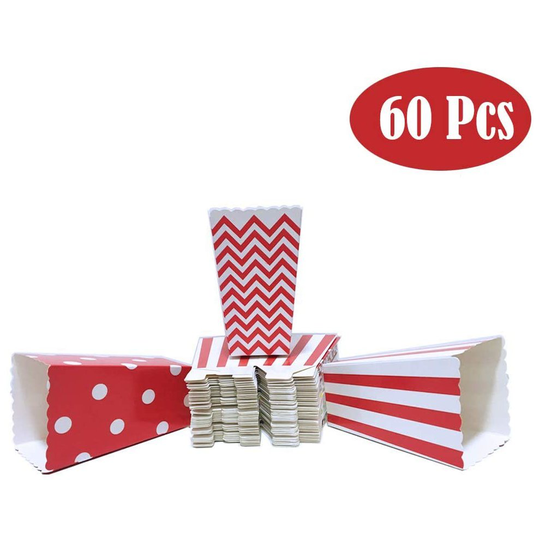 Winiron 60 PCS Popcorn Boxes, Mini Paper Candy Containers for Movie Nights, Carnival,Parties,Theater& Parties (Red)