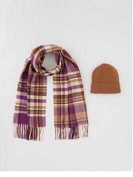 Pieces Hat And Scarf Gift Box - Brown/Purple