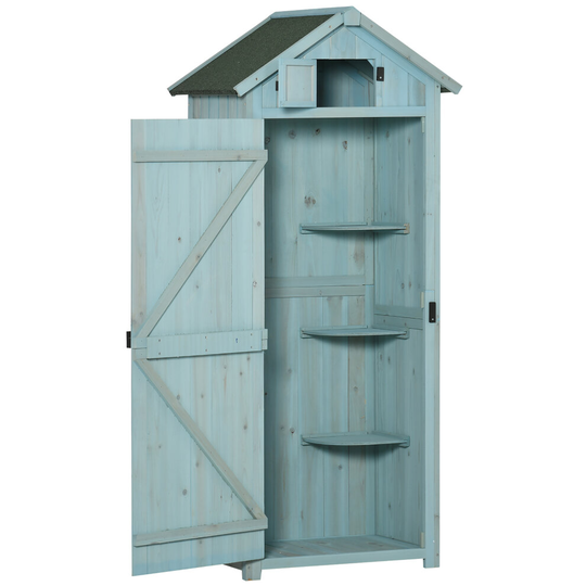 Outsunny Wooden Garden Storage Shed Tool Storage Box w/ Roof Blue