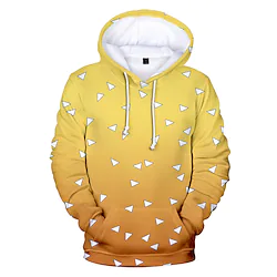 Inspired by Demon Slayer Agatsuma Zenitsu Cosplay Costume Hoodie Cartoon Geometic Harajuku Graphic Kawaii Hoodie For Men's Women's Adults' Polyester / Cotton Blend Lightinthebox