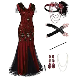 The Great Gatsby Plus Size Roaring 20s 1920s Cocktail Dress Vintage Dress Flapper Dress Outfits Prom Dress Earrings Women's Tassel Fringe Costume Vintage Cosplay Party Prom 1 Necklace Carnival Lightinthebox