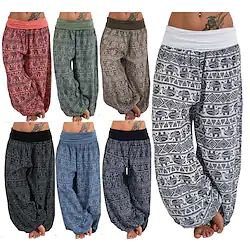 Women's Harem Pants Wide Leg Fold Over Waist Palazzo Bohemia Zumba Belly Dance Yoga Bloomers Bottoms Elephant Hippie Boho Navy ArmyGreen White Plus Size Sports Activewear Lightinthebox