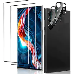 2 pcs Galaxy S22 Ultra Screen Protector with 2 Pcs Camera Lens Protector Fingerprint Unlock Support 9H Hardness Tempered Glass Scratch Resistant for Samsung Galaxy S22 Ultra 3D Curved Lightinthebox