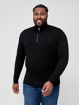 Calvin Klein Big &Amp; Tall Superior Wool Quarter Zip Knitted Jumper - Black