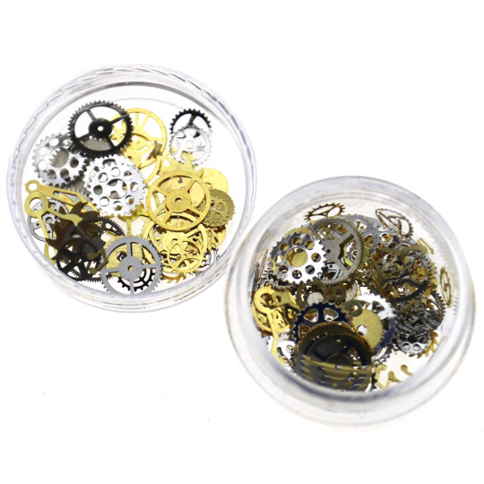 1 Box Steampunk Gear Wheel Parts Nail Art Glitter Gold Metal Slice Mixed Design