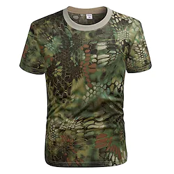 Men's T shirt Hiking Tee shirt Tactical Military Shirt Top Outdoor Breathable Quick Dry Lightweight Summer Jungle Python Green Python Black python pattern Lightinthebox