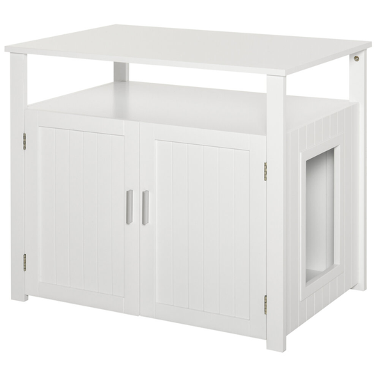 PawHut Cat Litter Box Enclosure with Adjustable Interior Wall White