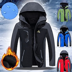 Men's Ski Jacket Waterproof Hiking Jacket Rain Jacket Fleece Winter Outdoor Thermal Warm Fleece Lining Waterproof Windproof Outerwear Trench Coat Top Hunting Ski / Snowboard Fishing Black Red Blue Lightinthebox