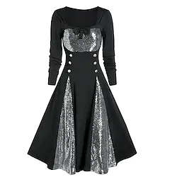 Plus Size Retro Vintage 1950s Punk Gothic Vintage Dress Flare Dress Women's Costume Vintage Cosplay Event / Party Festival Long Sleeve Dress Lightinthebox