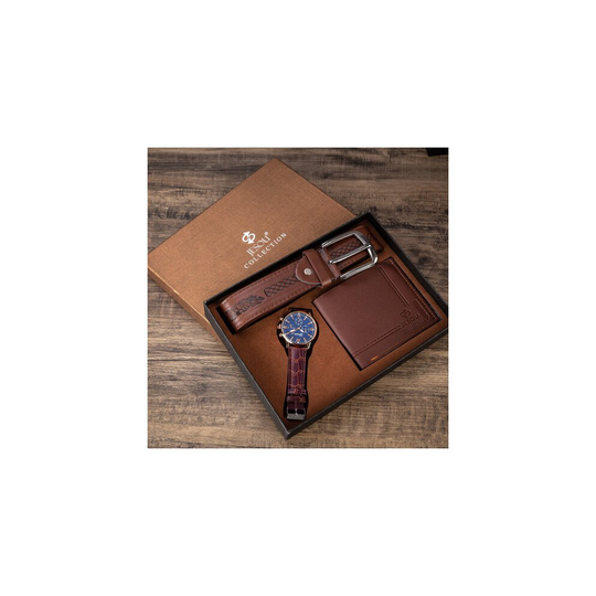 Men's Gift Set Beautifully Packaged Watch + Wallet + Leather Belt Set
