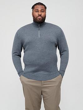 Calvin Klein Big &Amp; Tall Superior Wool Quarter Zip Knitted Jumper - Dark Grey Heather