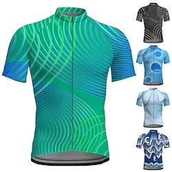 21Grams Men's Cycling Jersey Short Sleeve Bike Top with 3 Rear Pockets Mountain Bike MTB Road Bike Cycling Breathable Quick Dry Moisture Wicking Reflective Strips Black Blue Sky Blue Stripes Spandex Lightinthebox