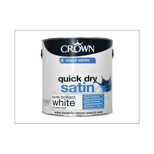 Crown Paints Quick Dry Satin Pure Brilliant White 2.5L