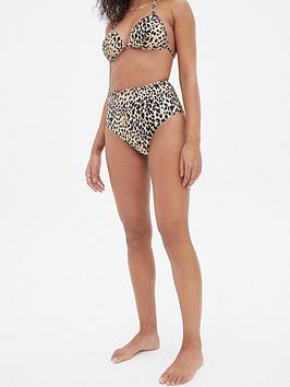 New Look Leopard Print DiamantÉ Trim High Waist Bikini Bottoms - Brown
