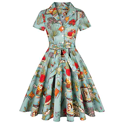 Women's 1950s Audrey Hepburn Swing Dress 100% Cotton Flare Dress Retro Vintage Old School Tattoo Print Dailywear Tea Party Casual Daily Short Sleeve Fit Flare Dress Christmas Lightinthebox