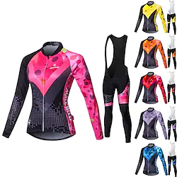 Women's Long Sleeve Cycling Jersey with Bib Tights White Black Bike Tights Clothing Suit, Breathable 3D Pad Quick Dry Patchwork High Elasticity Plus Size Lightinthebox