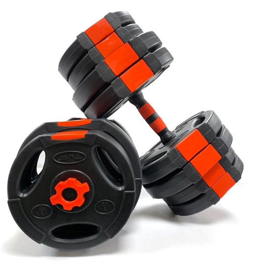 Tri-Grip Dumbbell Set (Black+Red Dumbbell Bar) 30Kg