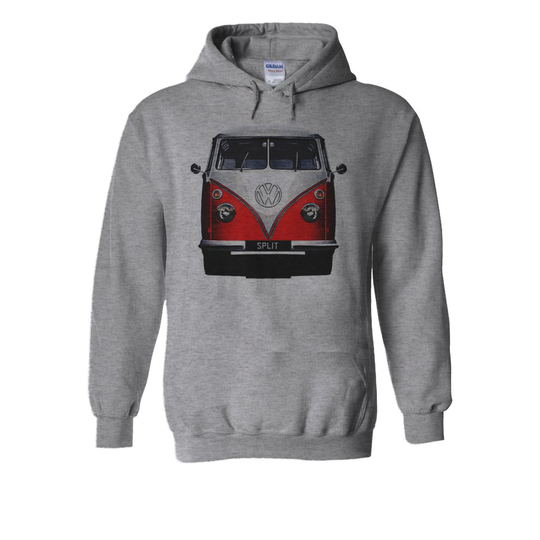 (Large, Grey) Vw Camper Van Splitscreen Choice of Bus Colour White Men Women Unisex Hooded Sweatshirt Hoodie