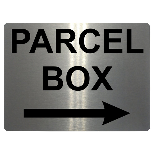(5x7 inches) 983 PARCEL BOX Arrow Direction Right Metal Aluminium Plaque Sign Door House Office Letters Parcels