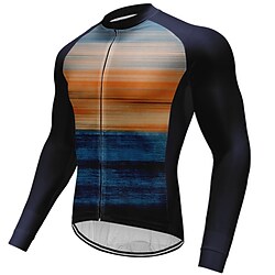 21Grams Men's Cycling Jersey Long Sleeve Bike Top with 3 Rear Pockets Mountain Bike MTB Road Bike Cycling Breathable Quick Dry Moisture Wicking Reflective Strips Blue Orange Stripes Polyester Spandex Lightinthebox