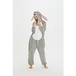 Kid's Adults' Kigurumi Pajamas Nightwear Camouflage Rabbit Bunny Color Block Onesie Pajamas Flannel Fabric Cosplay For Men and Women Boys and Girls Christmas Animal Sleepwear Cartoon Festival Lightinthebox